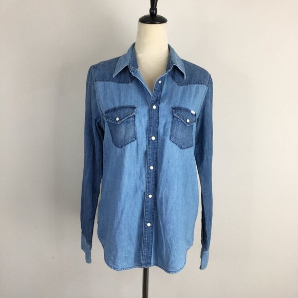 MOTHER Snap Button ALL My EX'S Picking Up The Piece Long Sleeve Chambray Shirt - Picture 4 of 16